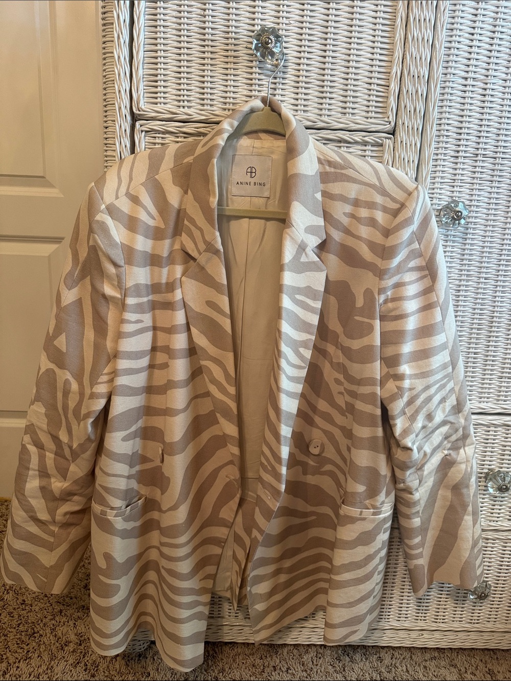 Anine Bing Cream and Tan Kaia Zebra-Print Blazer